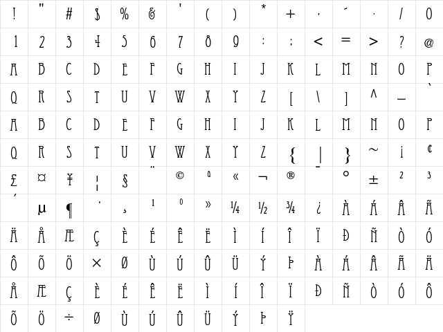 Eccentric AT Regular  glyph index