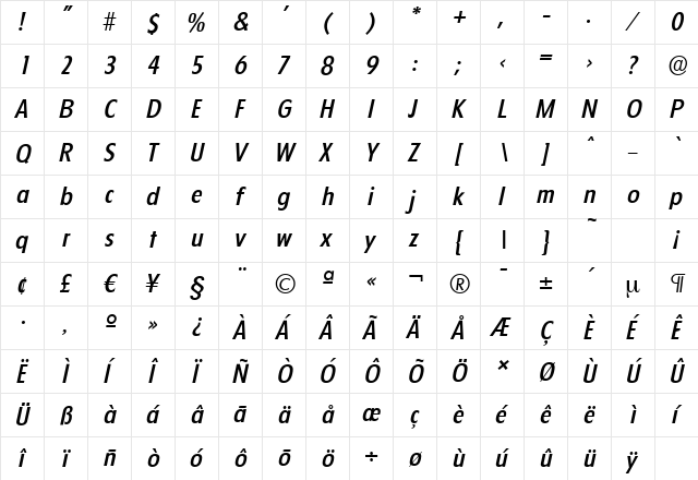 FloridaSerial-Medium Italic  glyph index