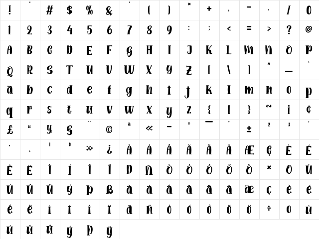 Funny Gang Regular  glyph index