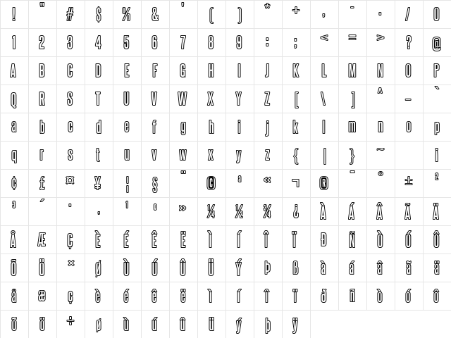 Steelfish Outline  glyph index