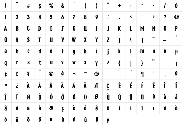 NewGlobalHeavy Regular  glyph index