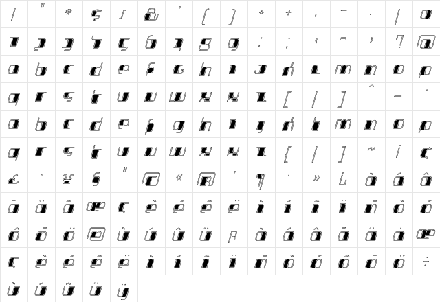 Jakone InlineItalic  glyph index