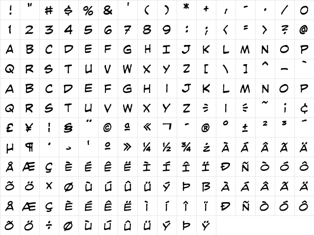 CCJoeKubert Regular  glyph index