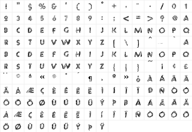 ChaosStripesCaps Regular  glyph index
