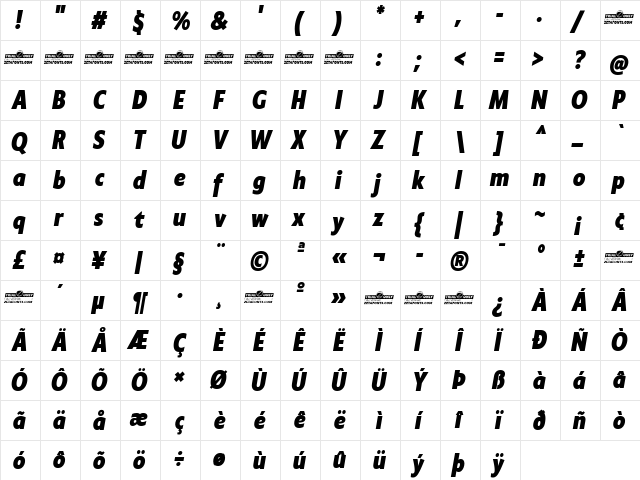 Klein Condensed Trial Extrabold Italic  glyph index