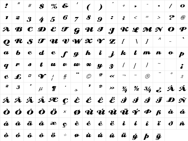 Eclat Regular  glyph index