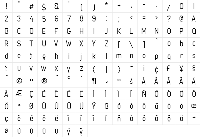 Metsys Regular  glyph index