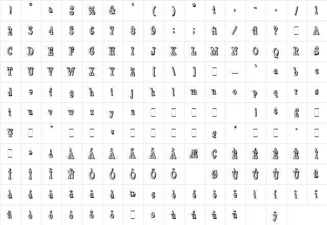 Vermont LET Plain  glyph index