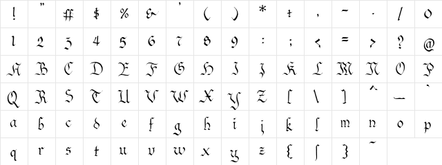 PC German Text Regular  glyph index