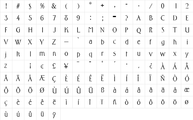 Firenze SF Regular  glyph index