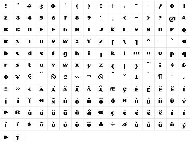 KareFiveDots Bold  glyph index