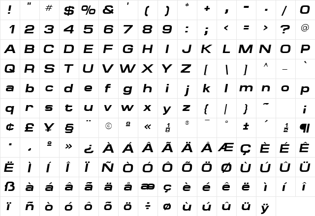 MinimaExpandedSSK BoldItalic  glyph index