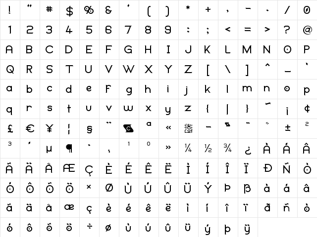 Duralith Regular  glyph index