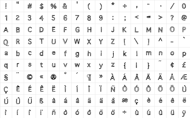 Matchstick Regular  glyph index