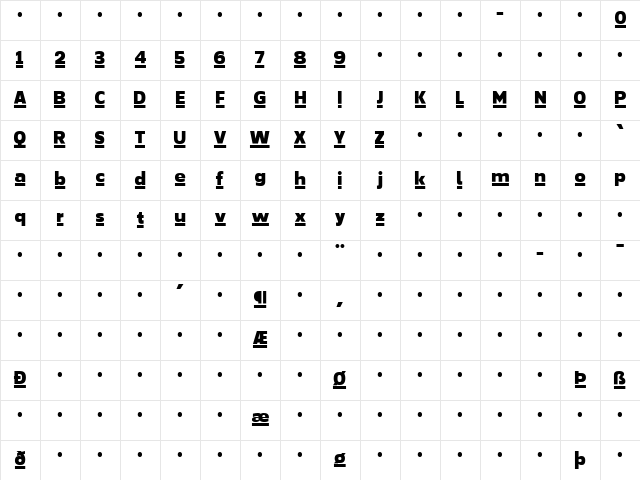 GovanTwo-RegularLined Regular  glyph index