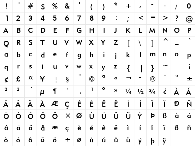 Geometr415 Md BT Medium  glyph index