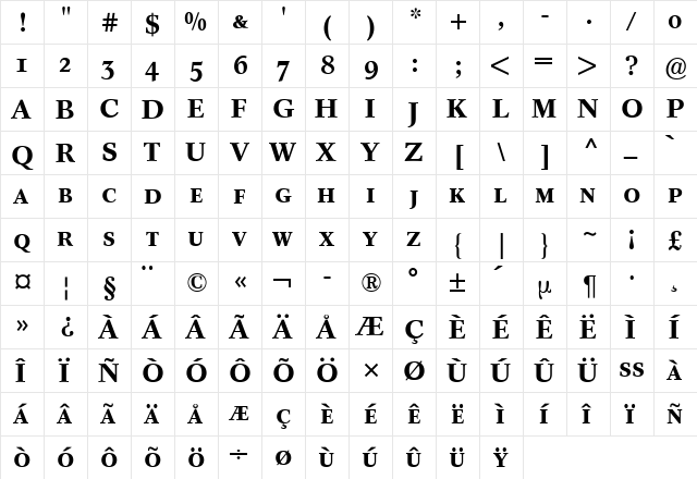 Concorde Expert BQ Medium  glyph index