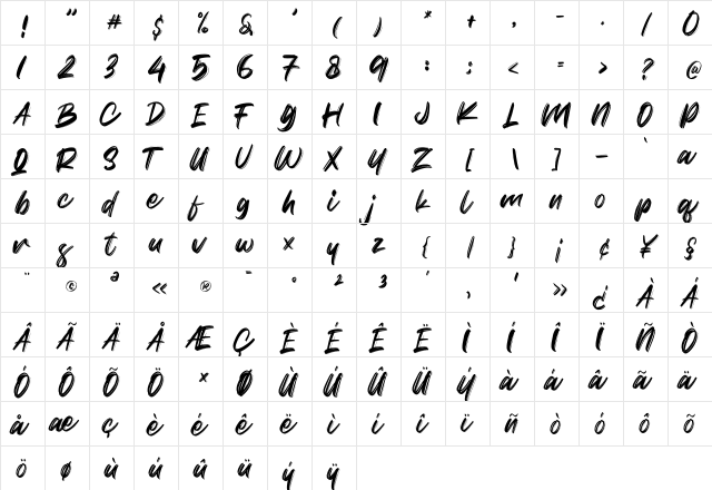 Citizen Brush Regular  glyph index