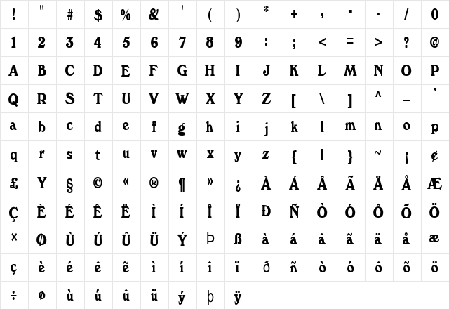 FZ ROMAN 12 COND Normal  glyph index