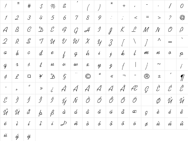 KOALAN Regular  glyph index