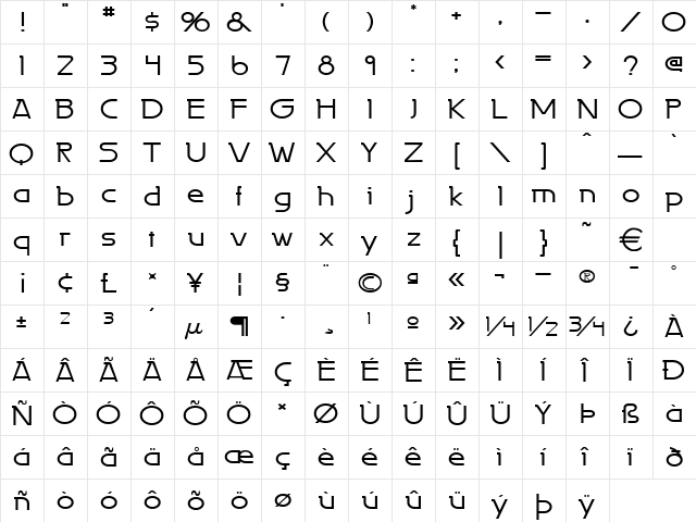 PersiaWide Normal  glyph index