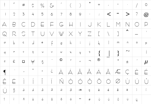 TourinaSSK Regular  glyph index