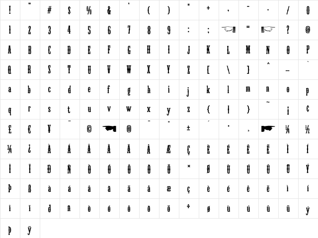High Country Regular  glyph index