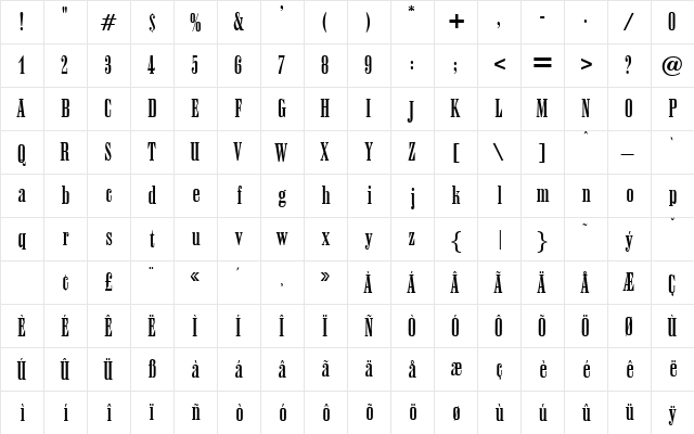 Anaconda DB Regular  glyph index