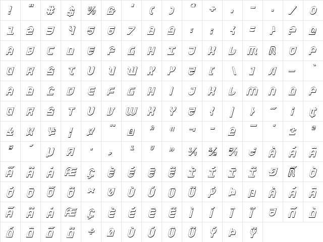 Trek Trooper 3D Italic Italic  glyph index