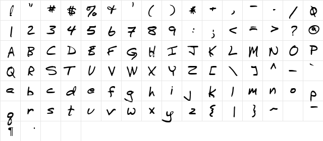 Ernest Regular  glyph index
