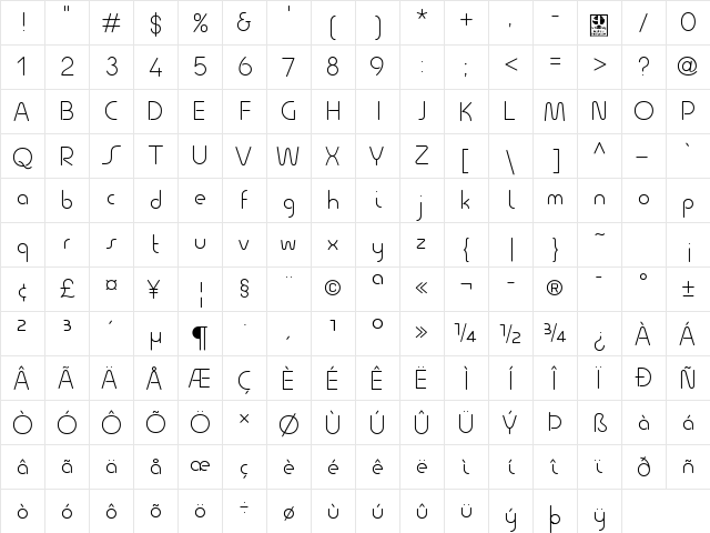 Quesat Light Demo Regular  glyph index