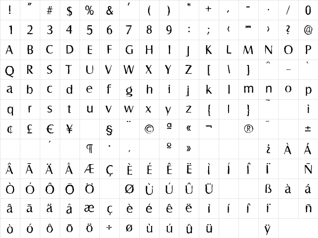 SalzburgAntique Regular  glyph index