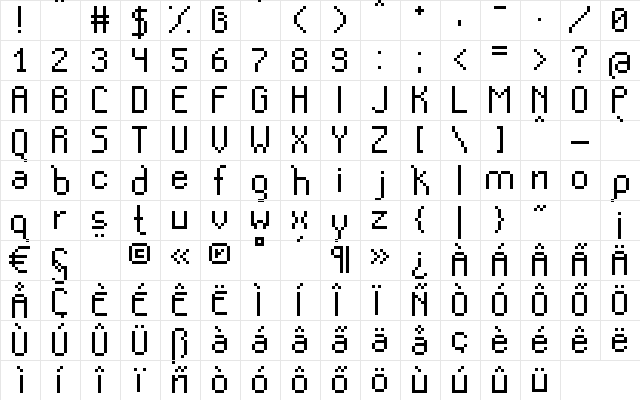 Grid-20 Regular  glyph index