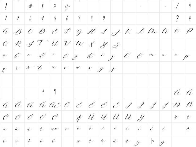 Brainlove Regular  glyph index