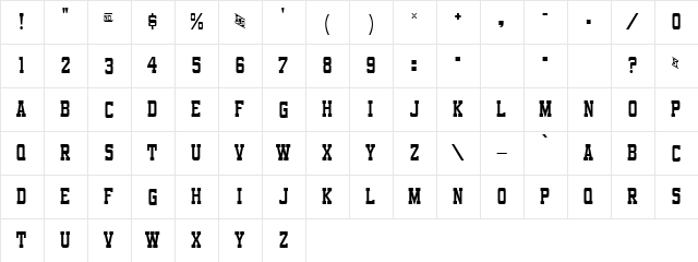 Funland Park JL Regular  glyph index