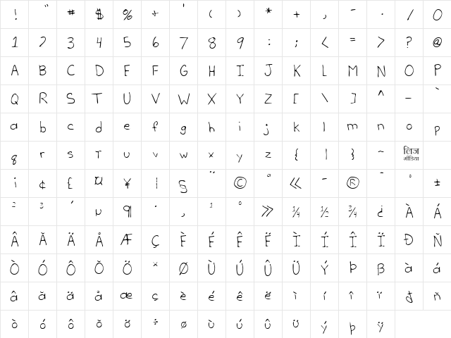 LEHN052 Regular  glyph index