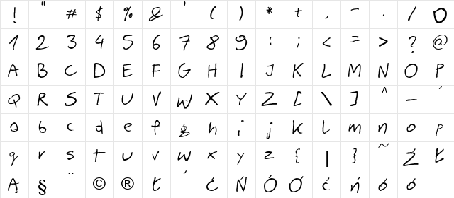 barme reczny Regular  glyph index