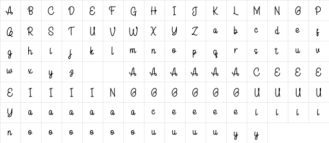 Flower Signature Personal Use  glyph index