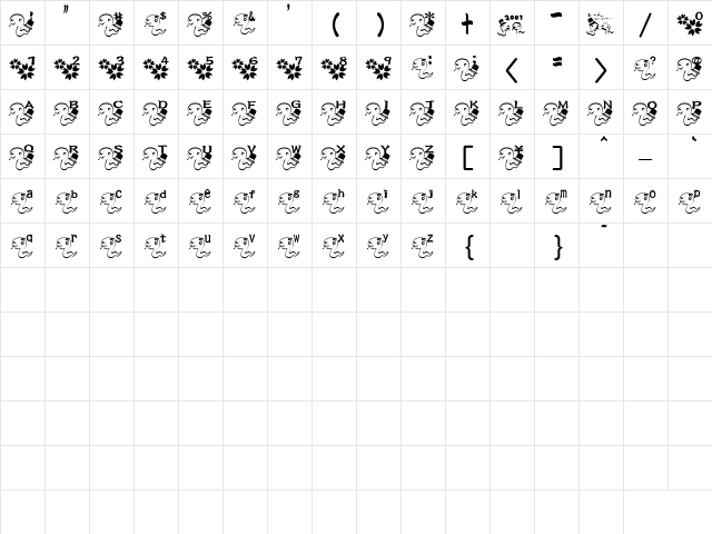 Hebi? Font Regular  glyph index