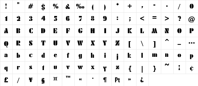 Jensen-Black Bold Regular  glyph index