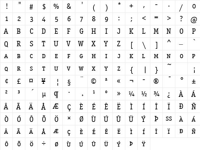OfficinaSerSCITCTT Book  glyph index