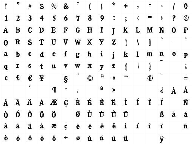 CalgaryRandom Bold  glyph index
