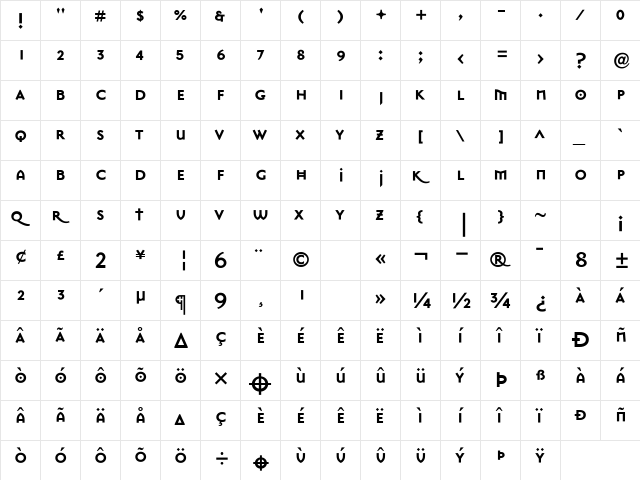 MasonSansSuper Bold  glyph index