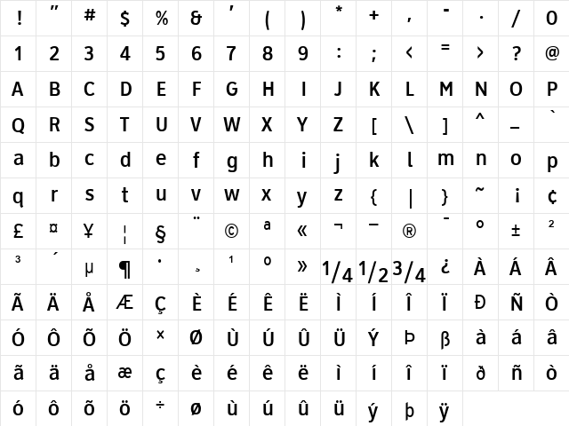 Roadgeek 2005 Series 3W Regular  glyph index