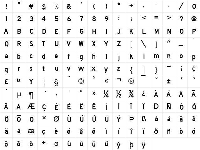 Roadgeek 2000 Series D kerned Regular  glyph index