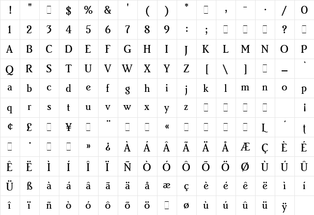 Brighton Medium  glyph index
