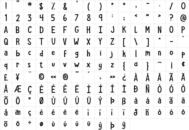 KG She Persisted Regular  glyph index