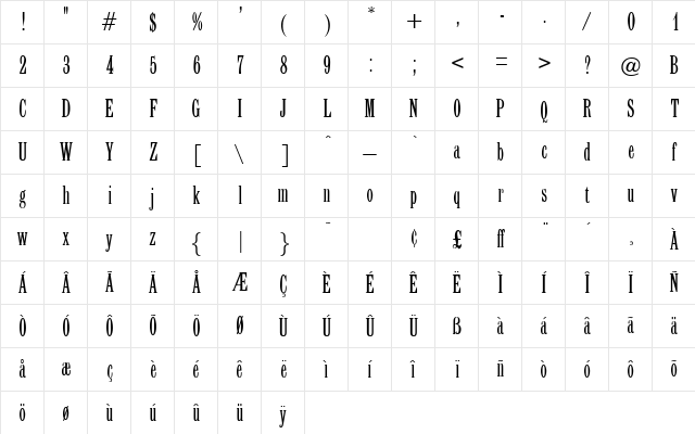 Lattinum Regular  glyph index