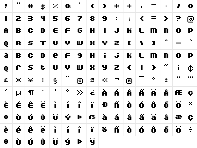 DoubleOhOne Bold  glyph index