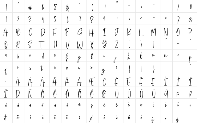 tiara wiliams Regular  glyph index